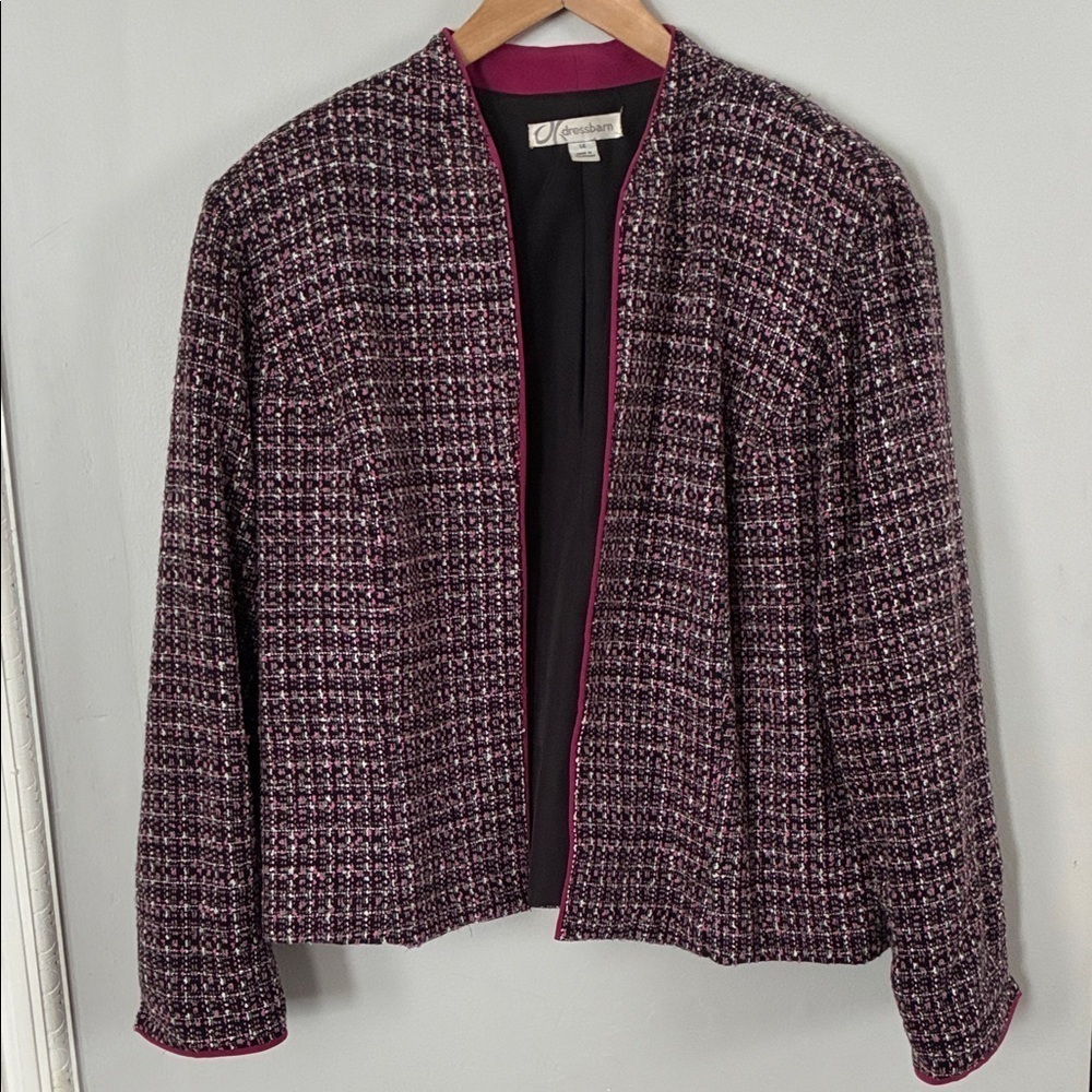 Dress barn Women's Tweed Jacket - Black and Pink Sz 14
